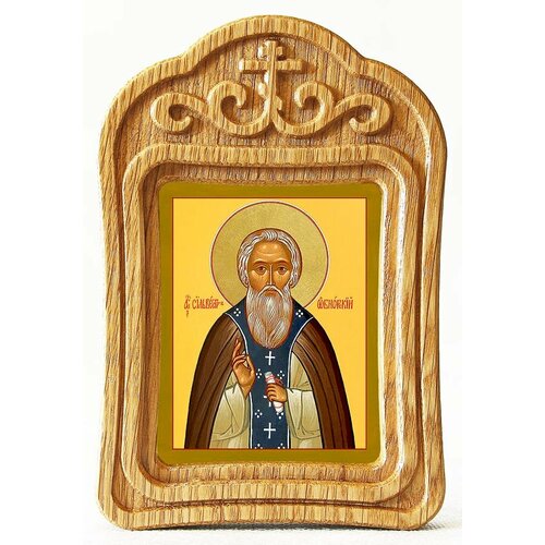 Преподобный Сильвестр Обнорский, Пошехонский, икона в резной деревянной рамке