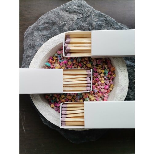 Спички для свечей длинные 85 мм, цветные, набор 3 коробки, лавандовые