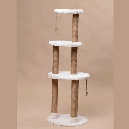 Когтеточка-комплекс 45х45х125см, джут пушистый мех, цвет айвори 27