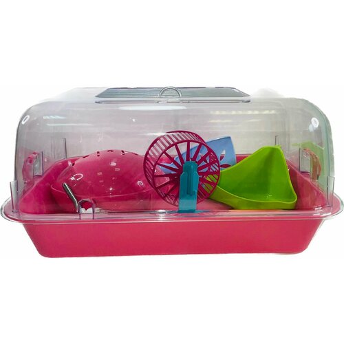 Клетка-террариум Зооэкспресс, для грызунов с метал. дверкой и компл, 40х27х18, средний, розовый