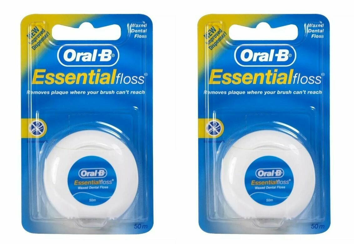 Oral-B Зубная нить Essential, вощеная, мятная, 50 м, 2 шт/