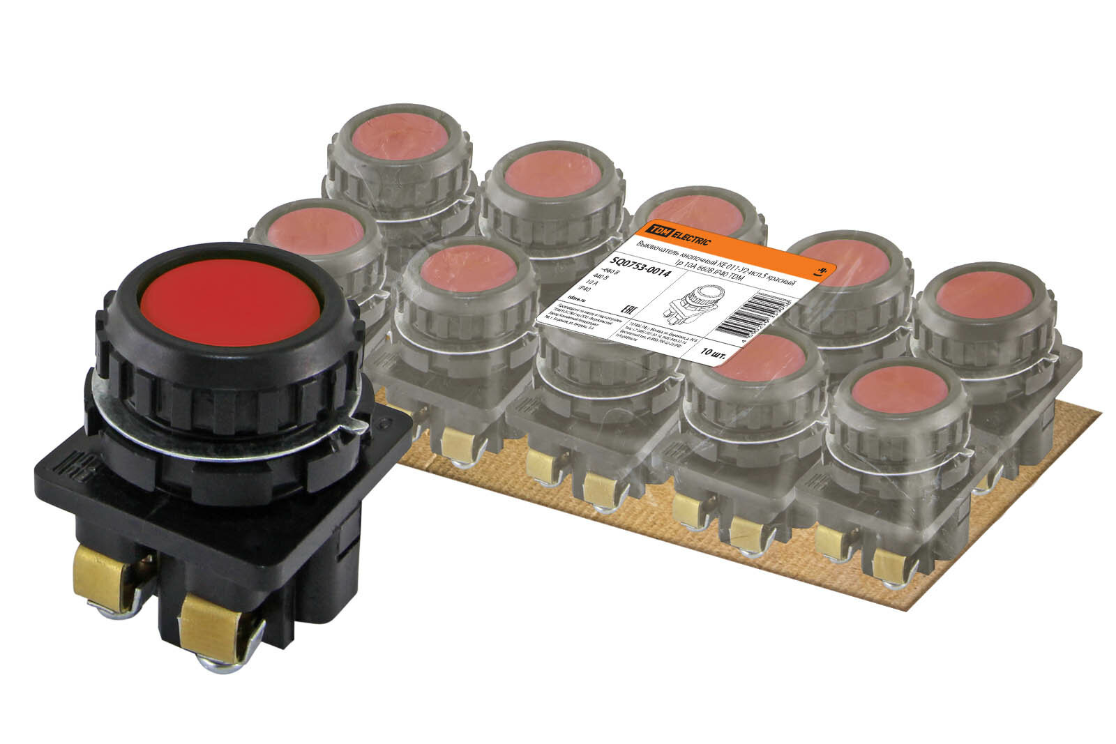 фото Выключатель кнопочный КЕ 011-У2-исп.5 красный 1р 10A 660B IP40 TDM Electric (SQ0753-0014)