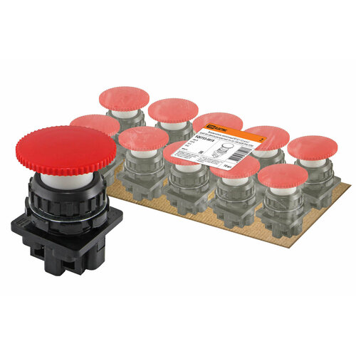 Выключатель кнопочный КЕ 021-У2-исп.2 гриб без фиксации красный 1з+1р 10A 660B IP40, TDM SQ0753-0018 (1 шт.)