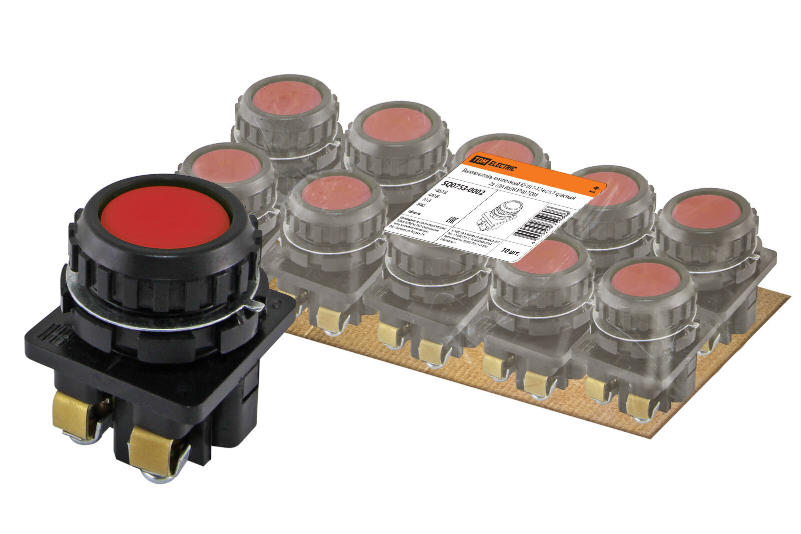 фото Выключатель кнопочный КЕ 011-У2-исп.1 красный 2з 10A 660B IP40 TDM Electric (SQ0753-0002)