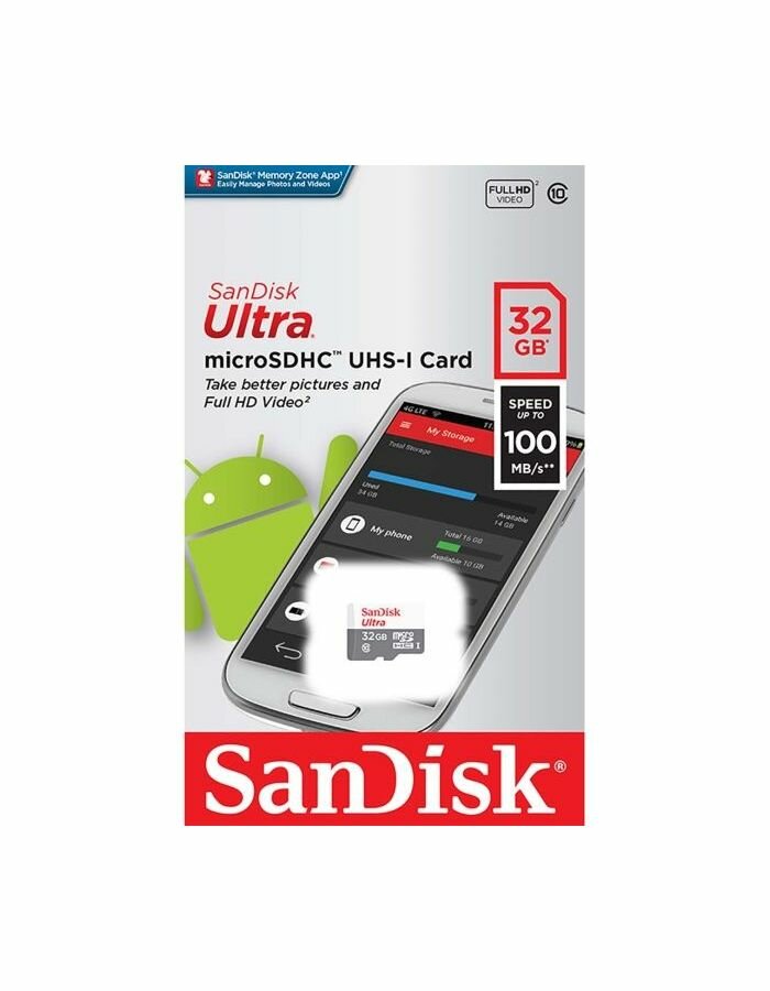 Карта памяти SanDisk Ultra Micro SDHC, 32 Гб