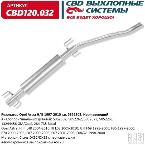 Резонатор Cbd для Opel Astra H/G 1997-2010 г, 120.032