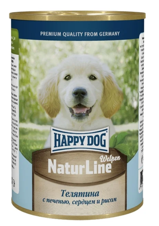 Влажный корм для щенков Happy Dog NaturLine телятина, печень, сердце, с рисом 12 шт. х 410 г