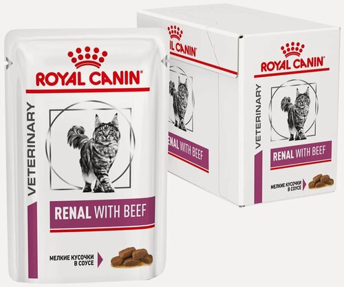 Изображение товара Влажный корм для кошек Royal Canin Renal with beef, при проблемах с почками, с говядиной 12 шт. х 85 г (кусочки в соусе)