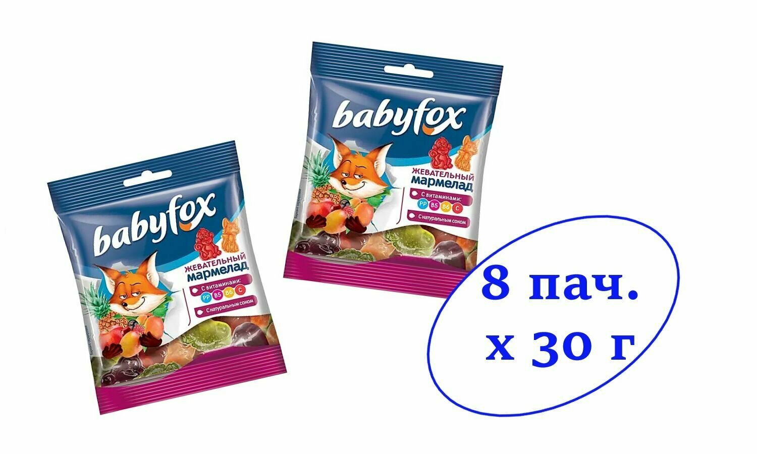 BabyFox, мармелад жевательный с соком ягод и фруктов, 30 г - 8 шт.