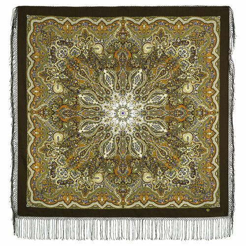 фото Платок павловопосадская платочная мануфактура,135х135 см, горчичный, коричневый