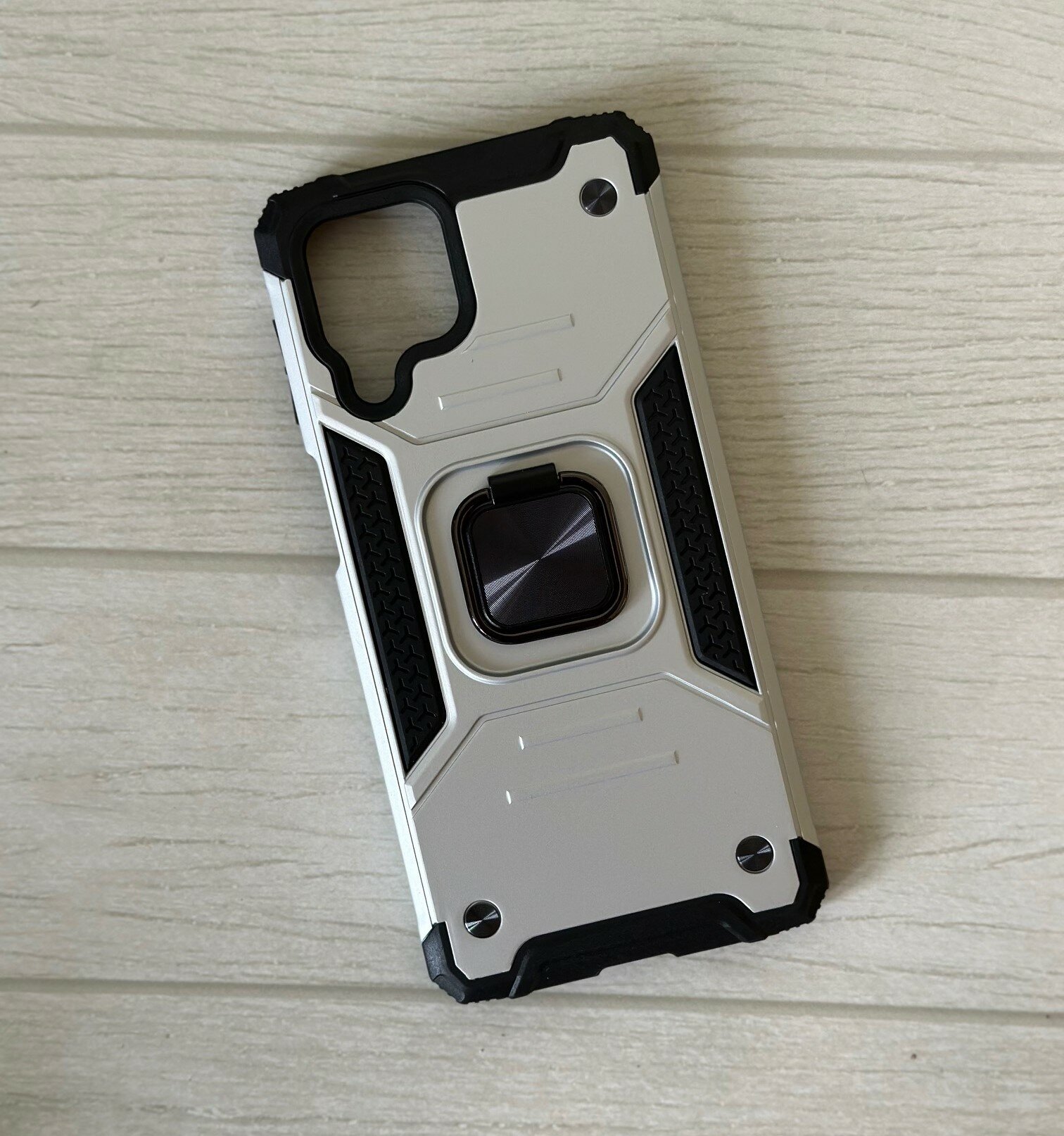 Противоударный чехол для Xiaomi Redmi Note 12 4G серебро с пластиной для магнитного автодержателя и кольцом подставкой — фото 1