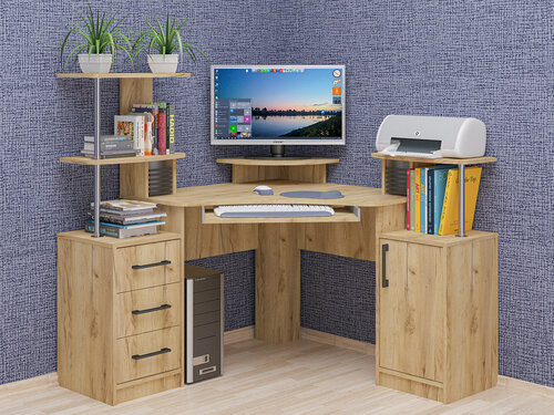 Изображение товара Стол компьютерный МК"Пирамида" СК-26, 3 ящика, тумба, цвет крафт золотой, 126х126х126 см