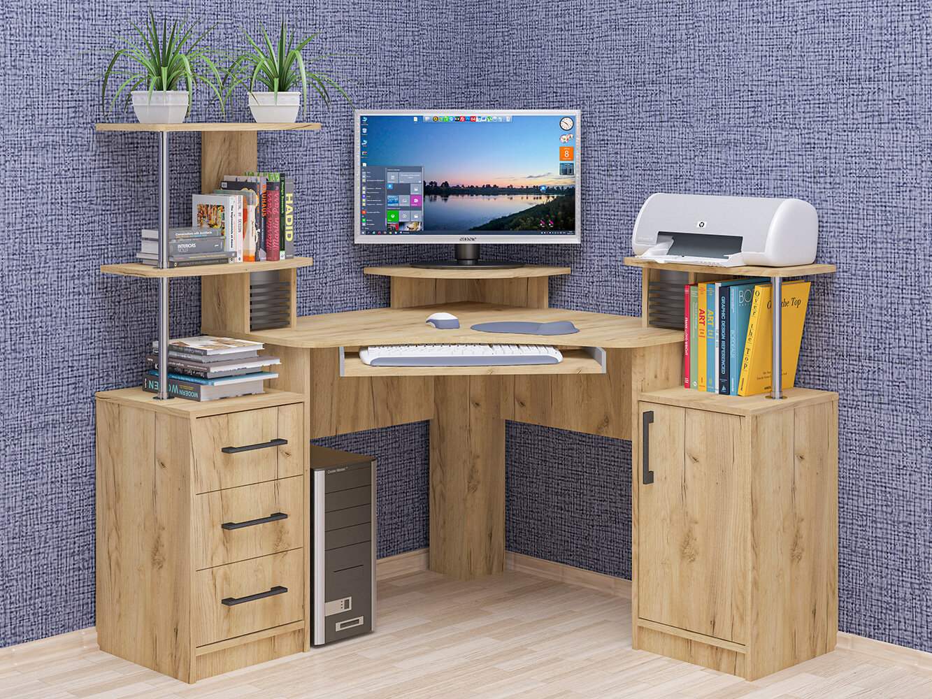 Стол компьютерный МК Пирамида  СК 26  3 ящика  тумба  цвет крафт золотой  126х126х126 см