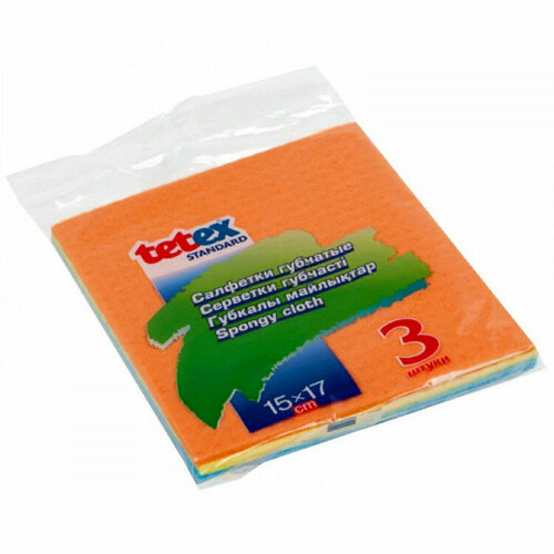 Салфетка губчатая 3 штуки в упаковке 15*17см Tetex. Количество в наборе 5 шт.