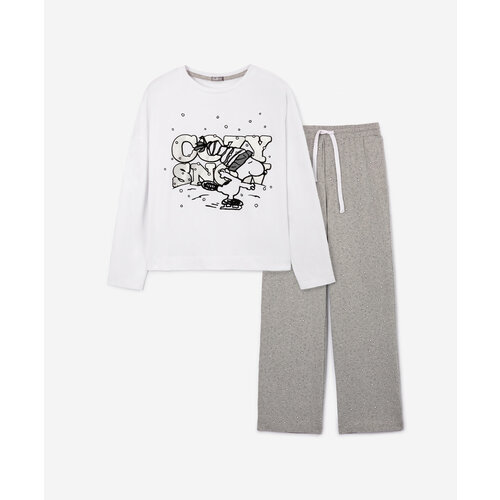 Пижама Gulliver, брюки, футболка, длинный рукав, трикотажная, размер L, серый