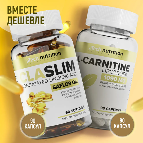 atech nutrition cla slim 90 шт нейтральный Комплекс для контроля веса aTech nutrition L карнитин + CLA SLIM в капсулах