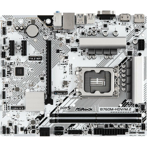 Asrock Материнская плата Asrock B760M-HDVM2 Soc-1700 Intel B760 2xDDR5 mATX AC97 8ch71 25Gg RAIDVGAHDMIDP 1683500₽