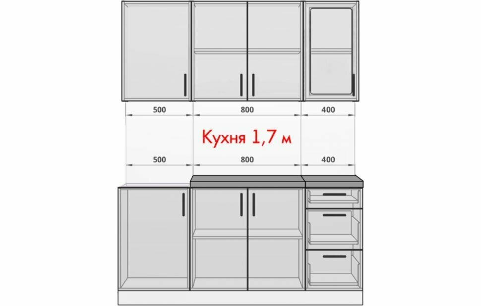 Кухонный гарнитур МДФ Техно-1 1,7м (Серо-голубой)
