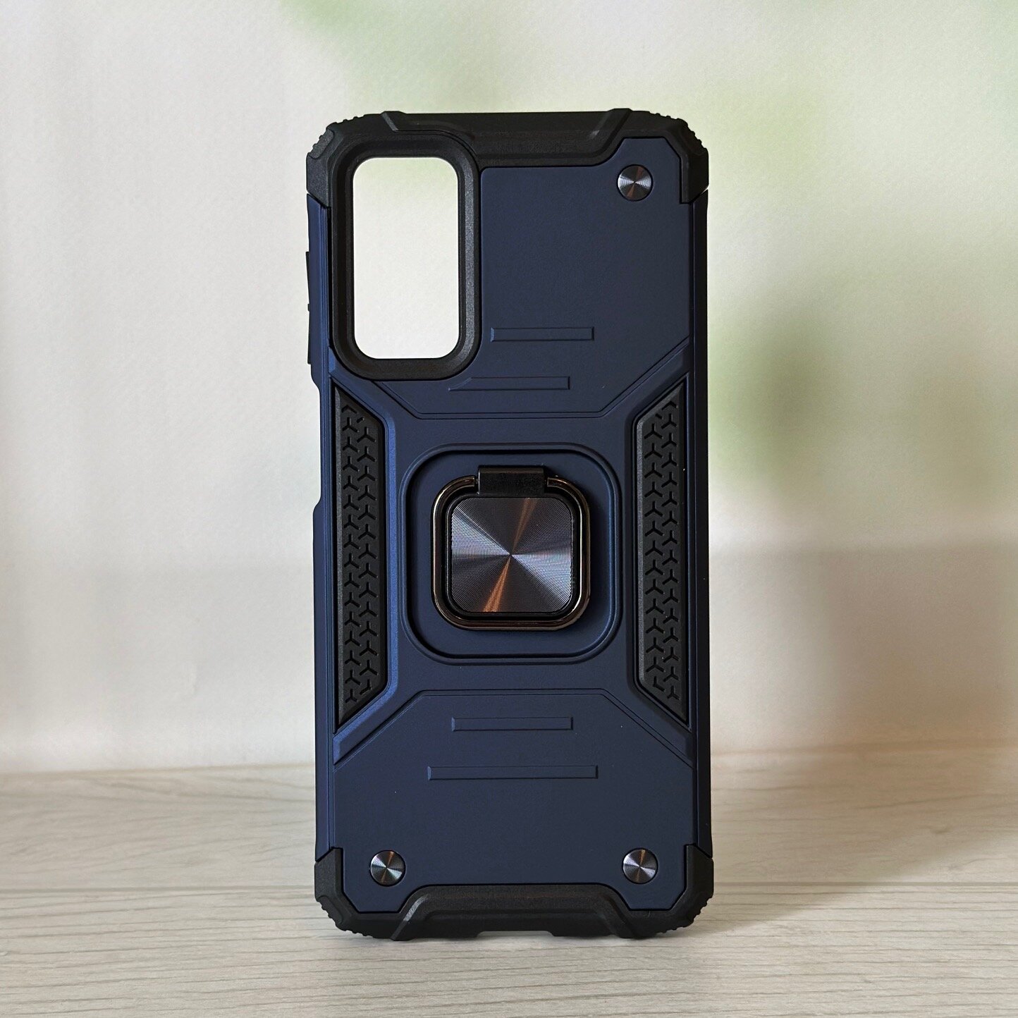 Противоударный чехол для Samsung Galaxy M23 синий с пластиной для магнитного автодержателя и кольцом подставкой — фото 1