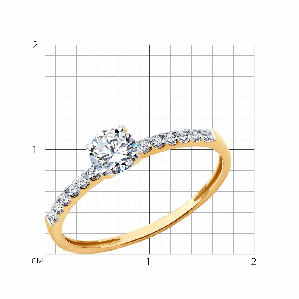 Кольцо Diamant, красное золото, 585 проба, фианит, размер 19, бесцветный — фото 1