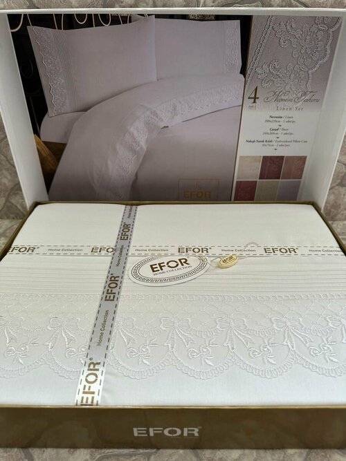 Комплект постельного белья EFOR RANFORCE (AHSEN NG-44) белый гипюр евро