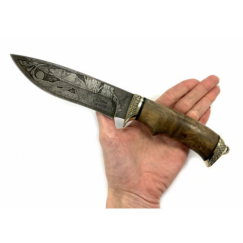 Нож Близнец, дамасская сталь с гравировкой, орех нож складной кайрос дамасская сталь орех
