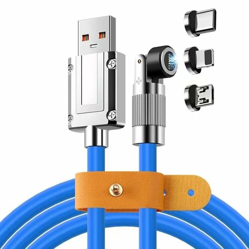 Магнитный кабель 6А для быстрой зарядки 2 метра, передача данных, 3 магнитных разъема