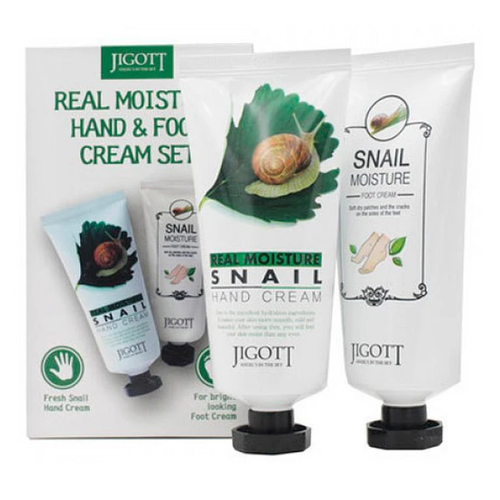 Jigott Подарочный набор косметики для рук и ног с муцином улитки / Moisture Hand & Real Moisture Foot Cream jigott увлажняющий крем для рук с муцином улитки real moisture snail hand cream