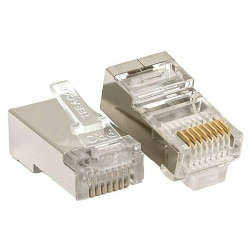 Коннектор RJ45 (8P8C) кат.5E экранир. 30мкд универс. (уп.20шт) TERACOM PRO EKF TRP-PLUG-5EFTP-20 коннектор rj45 8p8c кат 5e неэкранир 30мкд универс уп 50шт teracom pro ekf trp plug 5eutp 50