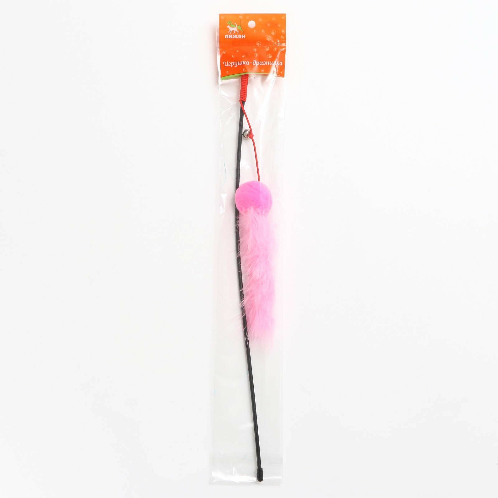 Дразнилка-удочка с мягким шариком и меховым хвостом, розовая 7916128 - фотография № 3