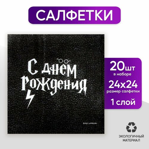 Салфетки бумажные «С Днём Рождения», 24 х 24 см, 20 шт страна карнавалия салфетки бумажные зоопарк набор 20 шт