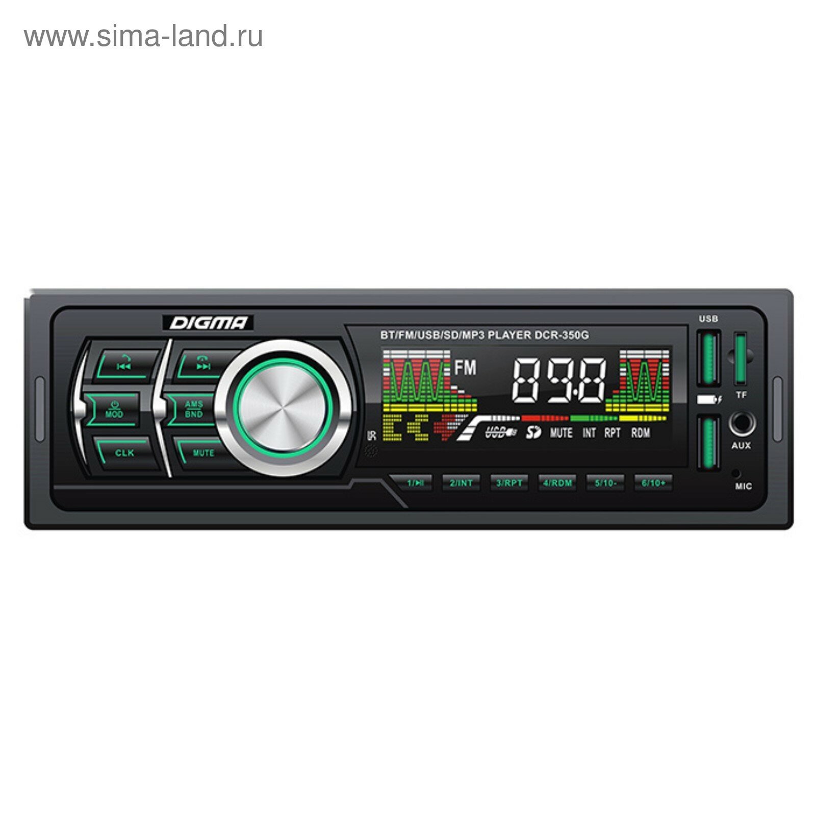 Автомагнитола DCR-350G, 1DIN, 4 х 45 Вт, Bluetooth, USBx2, AUX, SD