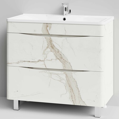 Тумба Adel 90 напольный с раковиной Madera, белый мрамор
