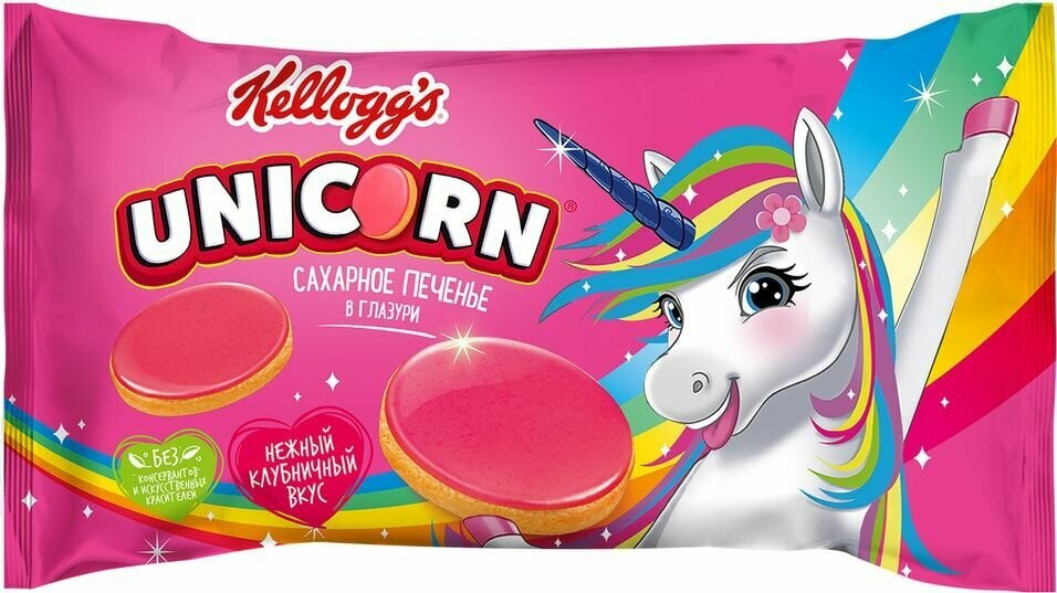 Печенье Kelloggs Unicorn Cахарное в глазури Клубника 105г х 2шт