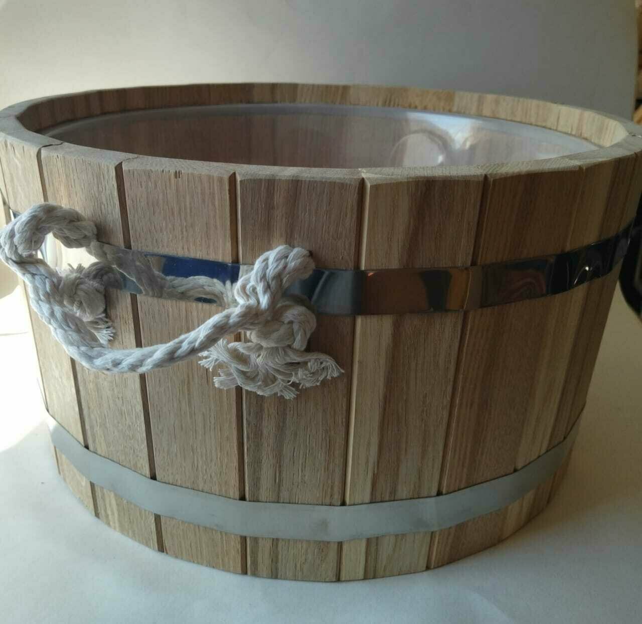 Шайка (ушат) для бани и сауны 10 литров Дуб круглая с пластиковой вставкой