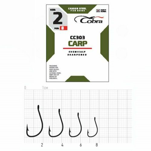 Крючки Cobra CARP, серия CC303, № 06, 10 шт. (комплект из 10 шт) крючки cobra carp серия cc303 06 10 шт