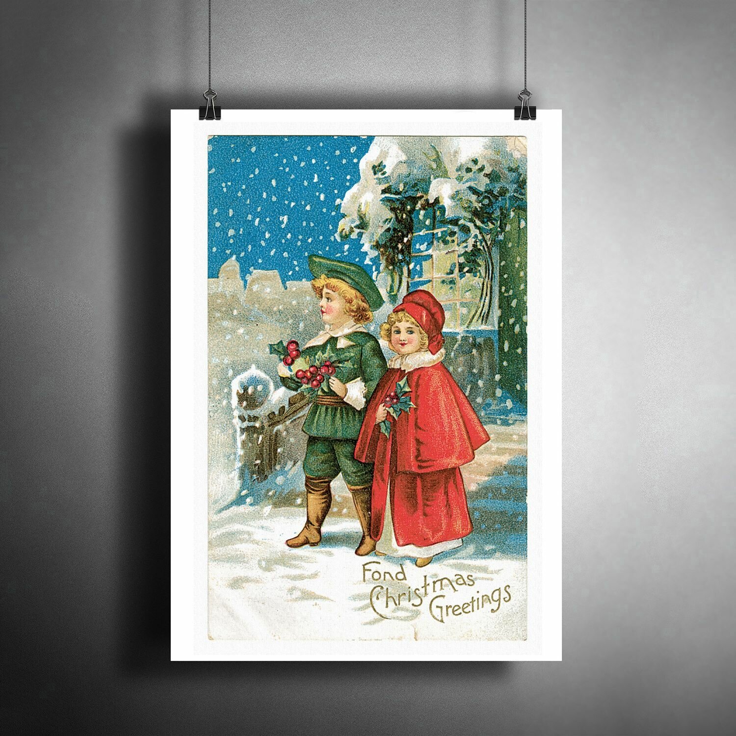 Постер плакат "Рождественское поздравление. Новый год" / Декор для дома, офиса, комнаты, квартиры, детской A3 (297 x 420 мм)