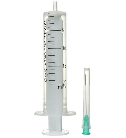 Шприц одноразовый 2-х компонентный, игла 21G 0.8 х 40 мм, 20 мл