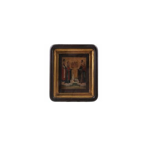Икона Радонежские Чудотворцы 10х11 в киоте 19 век #164744