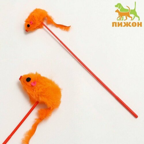 Дразнилка Мышь на палочке, красная (комплект из 10 шт)
