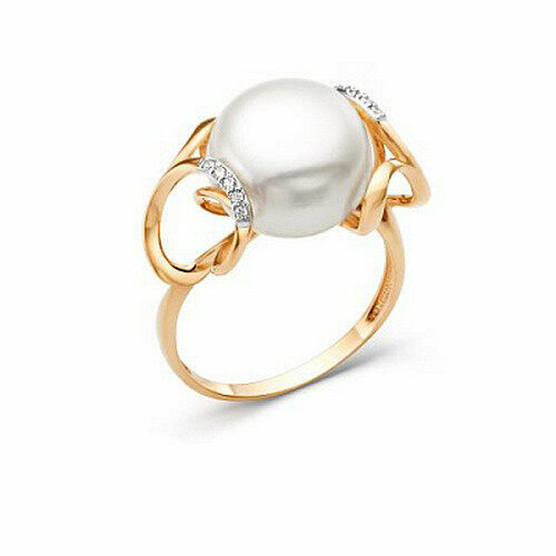 фото Кольцо contessa, красное золото, 585 проба, жемчуг, фианит, размер 18, золотистый