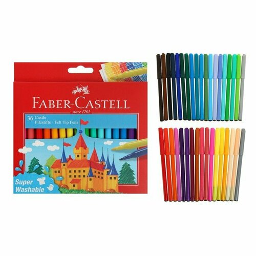 Фломастеры Faber-Castell «Замок» смываемые, в картонной коробке с европодвесом, 36 цветов (комплект из 2 шт)