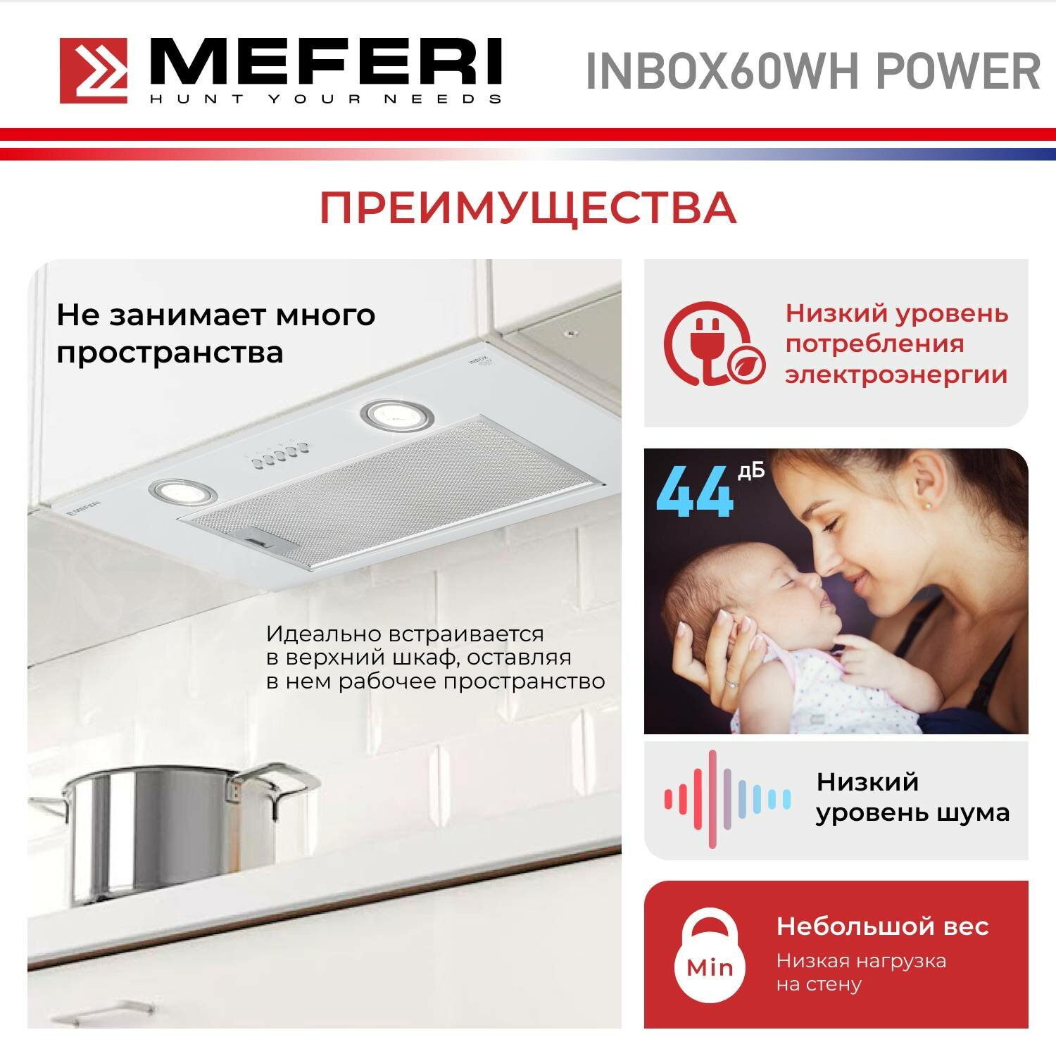 Полновстраиваемая вытяжка MEFERI INBOX60WH POWER, белый - фотография № 4