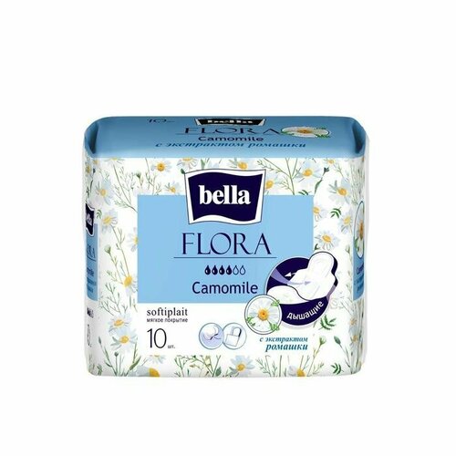 Прокладки женские гигиенические bella FLORA Camomile с экстрактом ромашки по 10 шт. (комплект из 8 шт)