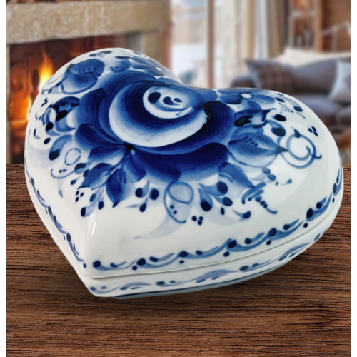 Шкатулка Сердечко 10 см Объединение гжель Фарфор 1368₽