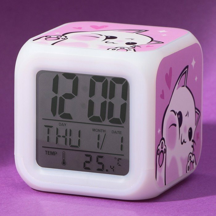 Электронные часы-будильник «Котик», с подсветкой (комплект из 3 шт)