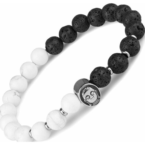 фото Браслет everiot, кахолонг, вулканическая лава, размер 18 см, черный