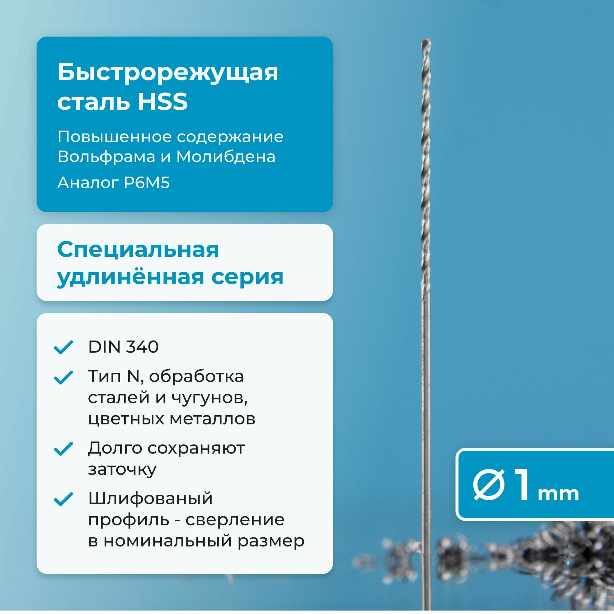 фото Сверло по металлу 10 мм NORGAU Industrial HSS удлинённое, шлифованное, с центрирующей подточкой перемычки, правое, DIN 340