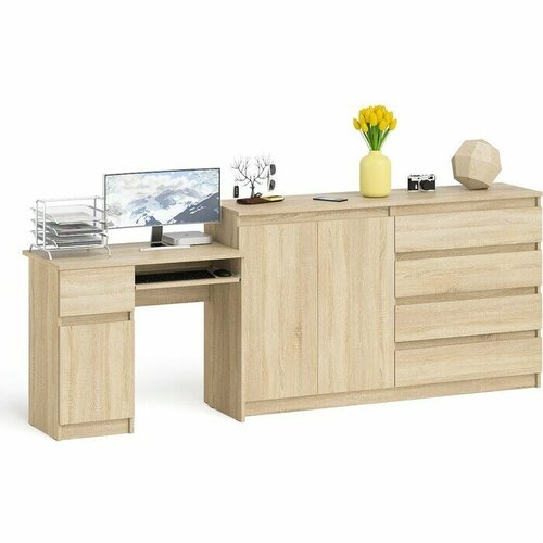 Комплект СВК Мори Стол компьютерный МС-1 левый + Комод МК1600.1, цвет дуб сонома