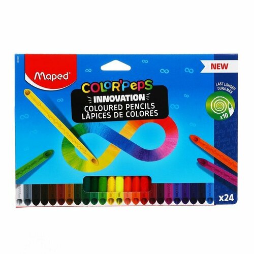 Карандаши 24 цвета Maped COLOR'PEPS INFINITY, корпус треугольный, ударопрочный грифель, в каронной коробке (комплект из 3 шт)